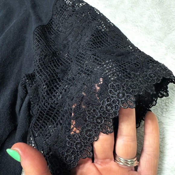 Free People Chasing You Lace Longline Top in Black - Picture 9 of 13